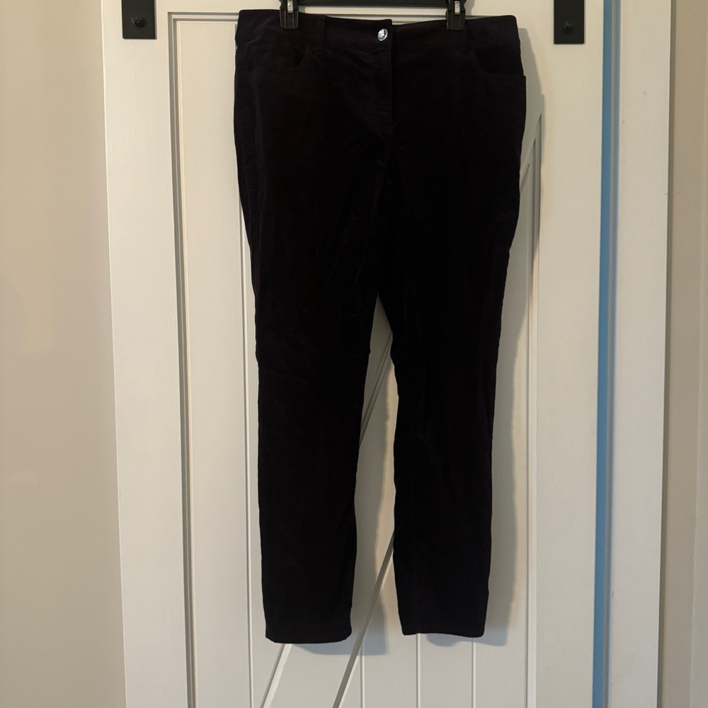 Chico's Velvet Pants Women's Size 2 Purple Straight Leg Jewel Button Front Party